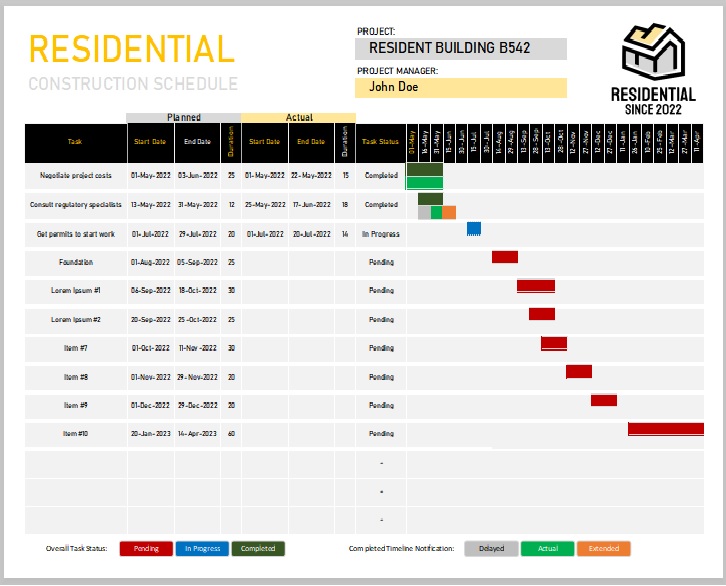 Residential Construction Schedule