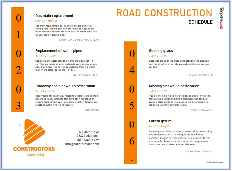 Road Construction Schedule
