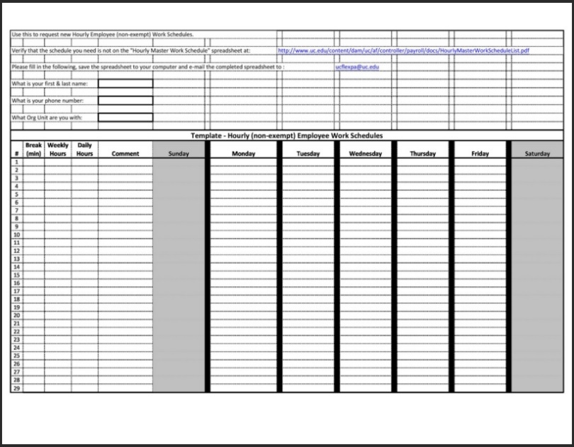 Printable Hourly Schedule Template